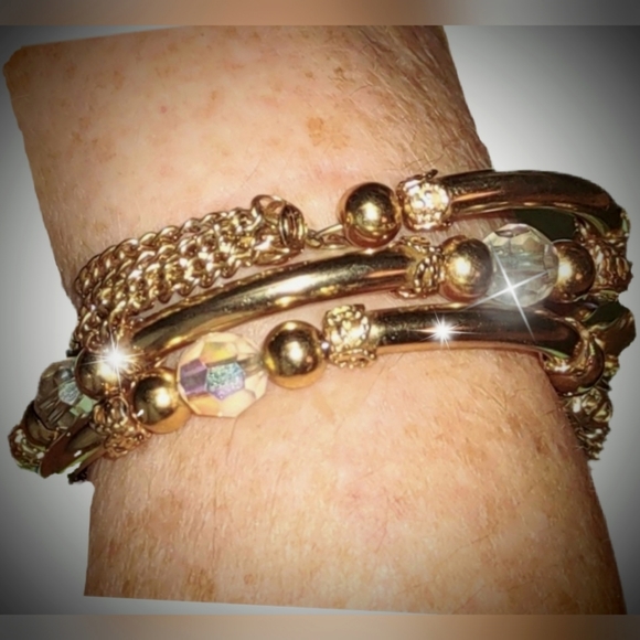 Gold Tassels Wire Wrap Tube Bead Vintage Bangle - Picture 9 of 13